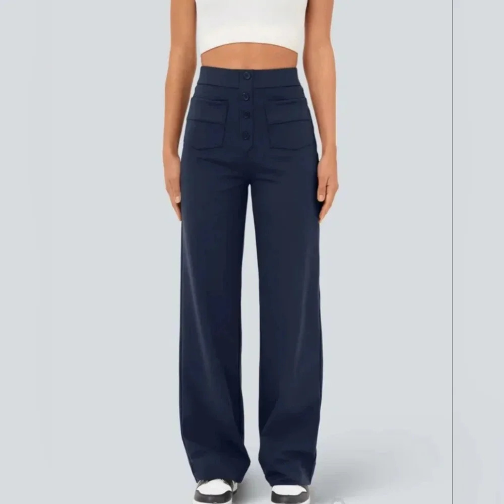 HALARA Navy High-Rise Wide Straight-Leg Pants